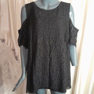 ISAAC MIZRAHI Black Lace Cold Shoulder Top Size 3X
